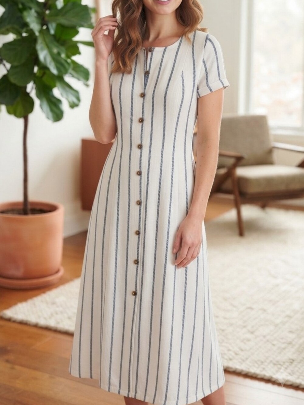 Beautiful Madewell FULLY LINED Striped Button-Front Midi Dress Believed Sz M-L